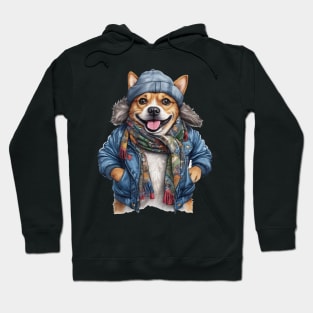 Corgi dog wearing a leather jacket and hat Hoodie